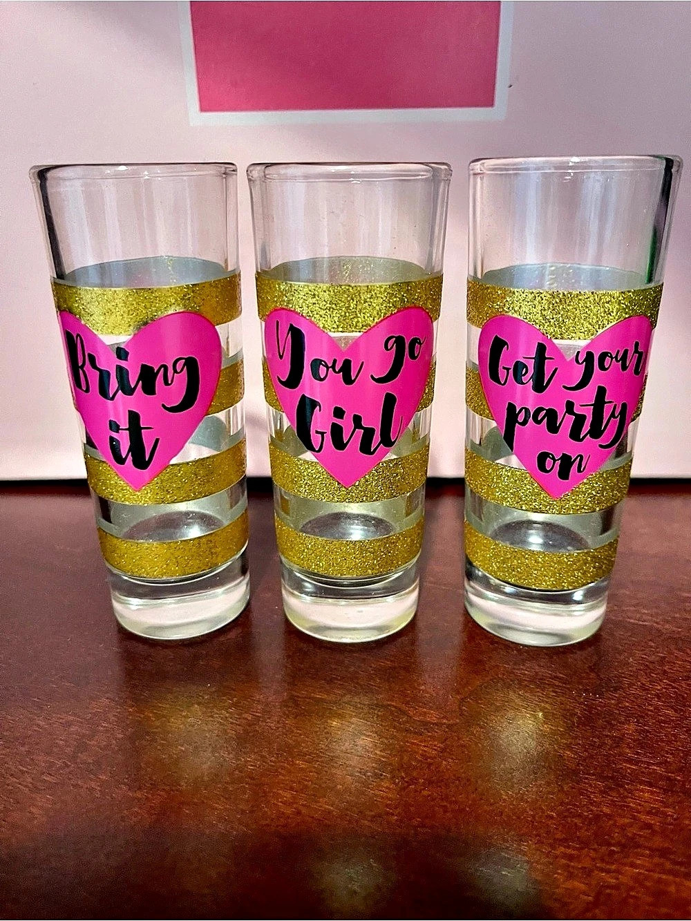 Pink & Gold Party Drinking Glasses Set of 3